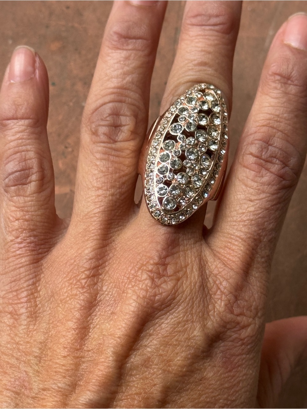 Crystal Pavé Oval Statement Ring in Gold